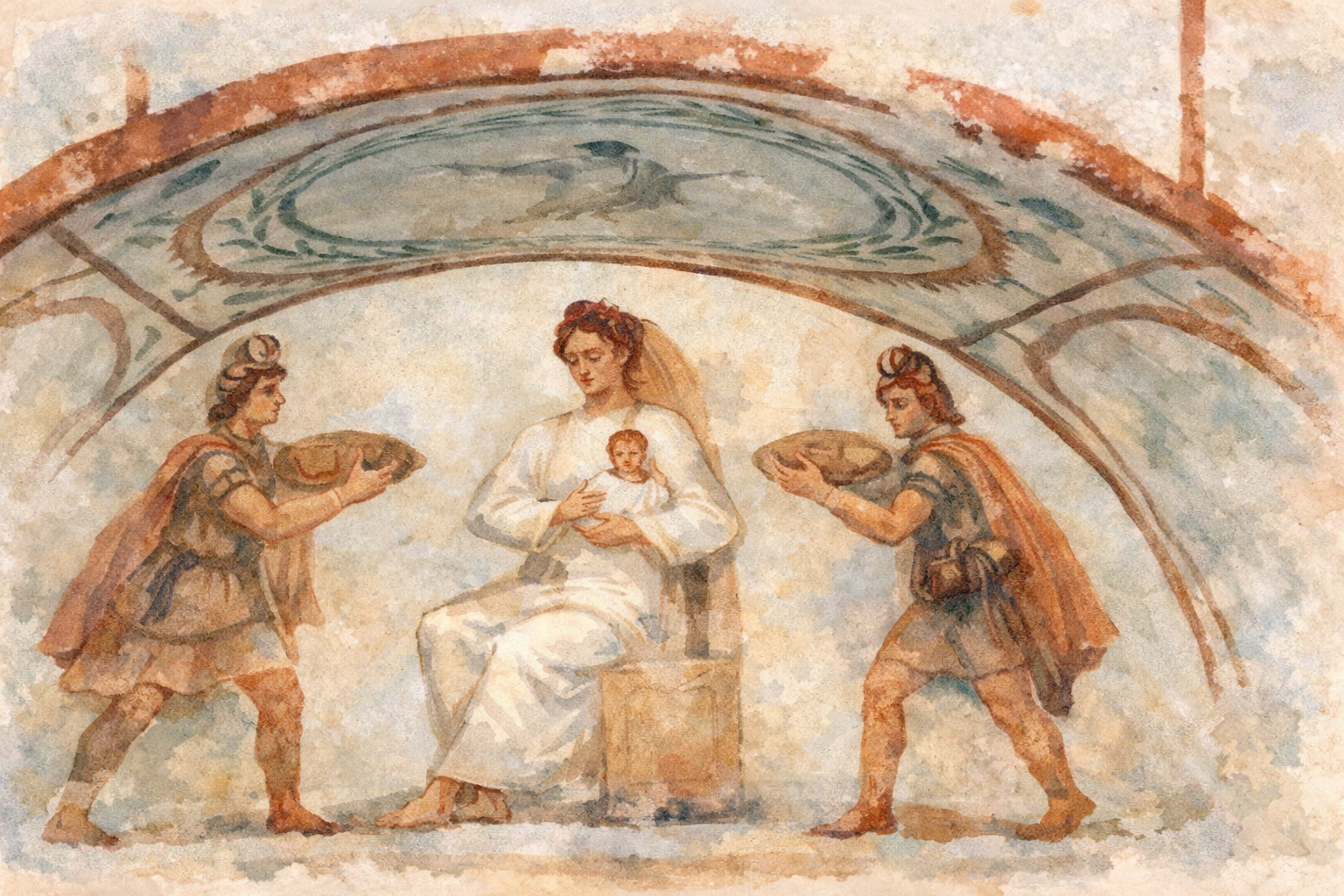 Adaptación en acuarela de las Catacumbas de Priscila, Roma, 