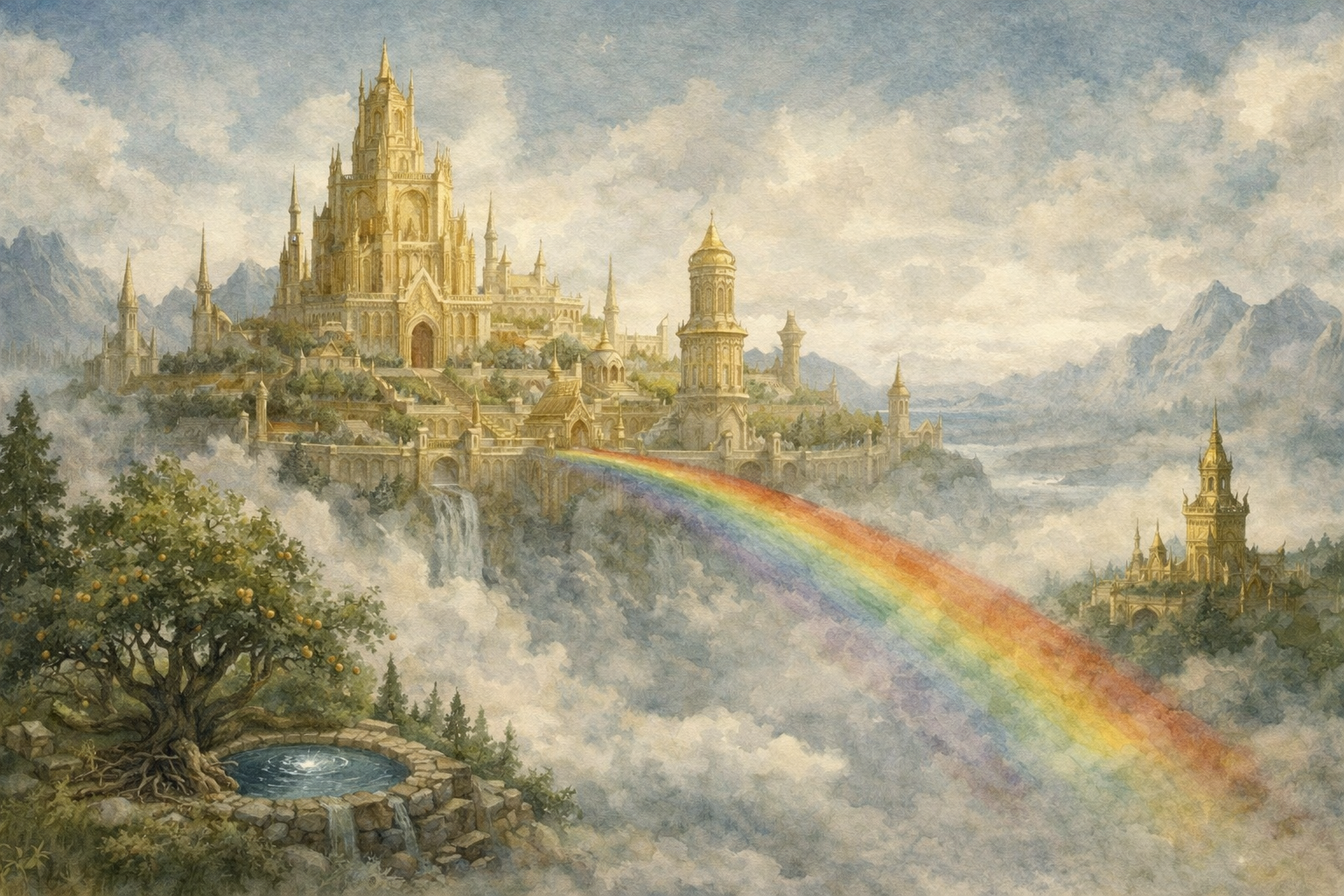 Ilustración artística de Asgard, reino de los dioses Aesir en la mitología nórdica