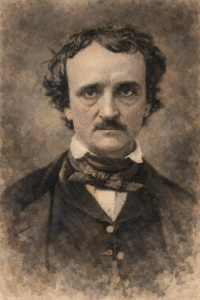 Ilustración en acuarela de Edgar Allan Poe, escritor y poeta estadounidense