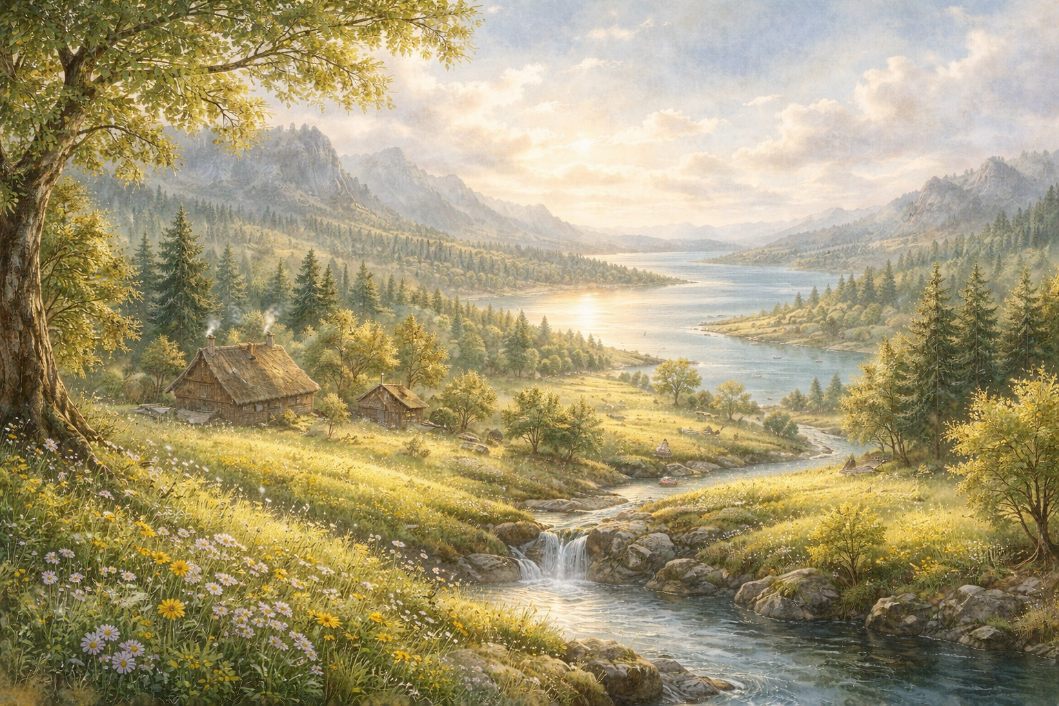 Paisaje mítico de Vanaheim, reino de los Vanir en la mitología nórdica