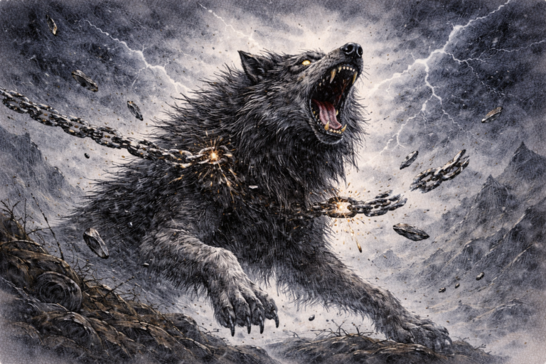 Fenrir liberándose durante el Ragnarök
