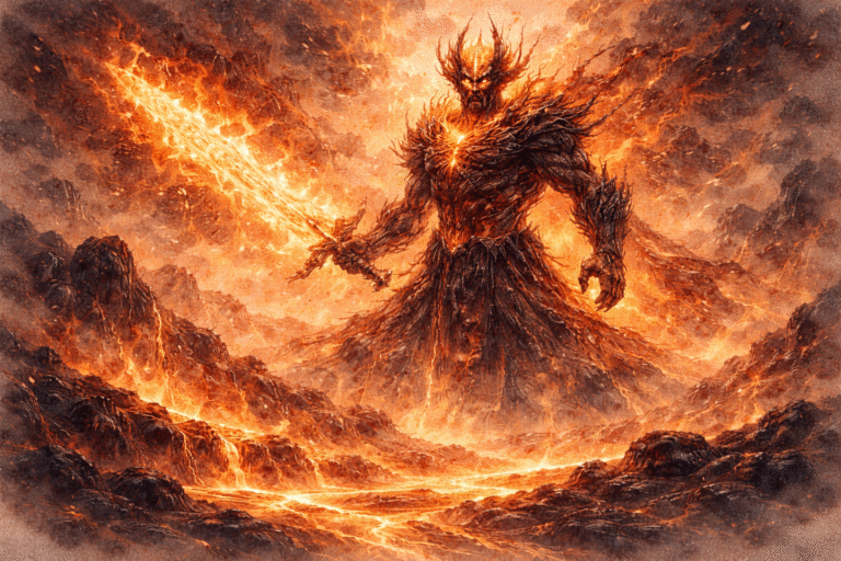 Surtr, gigante de fuego en Muspelheim
