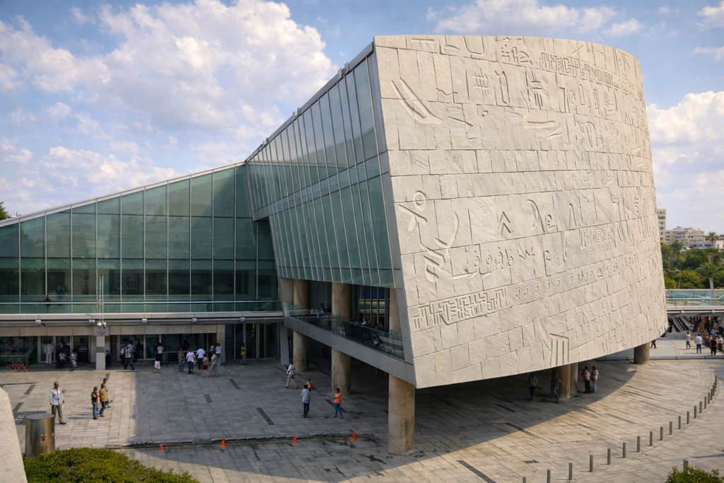 Entrada de la nueva Biblioteca de Alejandría