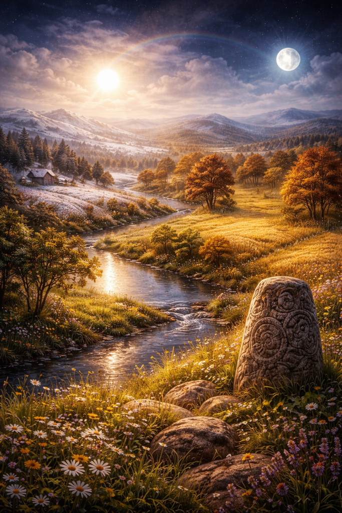Paisaje natural que representa los ciclos estacionales en la cultura celta