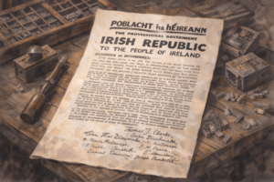 Ilustración de la proclamación de la república irlandesa de 1916