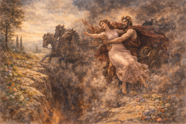 Ilustración del rapto de Proserpina. Mito de Ceres y su hija en la mitología romana
