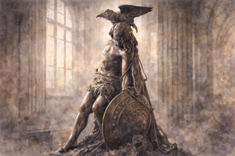 Estatua del héroe Cu Chulainn en el GPO en Dublín en honor a Rebelión de Pascua de 1916