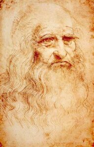 Autorretrato de Leonardo da Vinci realizado en sanguina, mostrando su rostro en edad avanzada