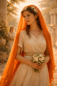 Ilustración de novia con el flammeun, ritual en las bodas de la antigua Roma
