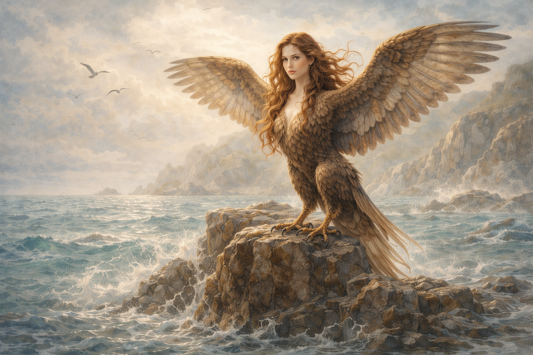 Sirena en la mitología griega, mitad mujer. mitad ave
