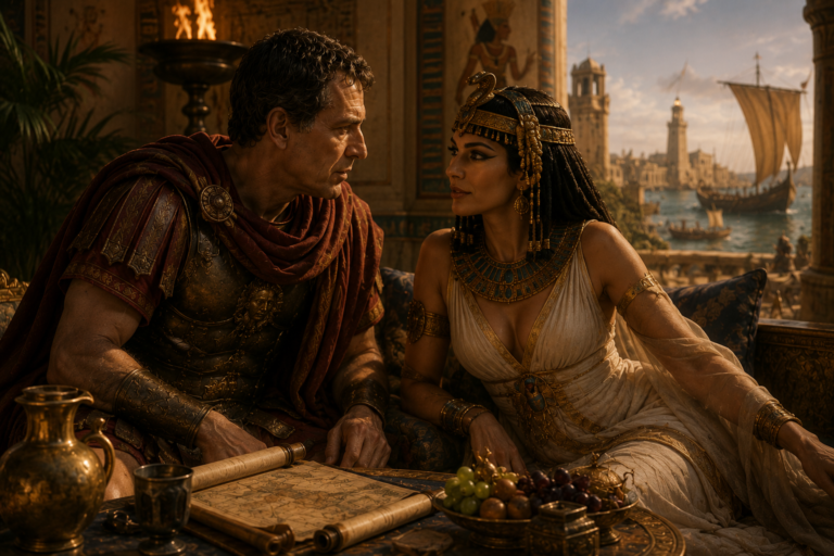 Julio César y Cleopatra en Alejandría, símbolo de alianza política entre Roma y Egipto