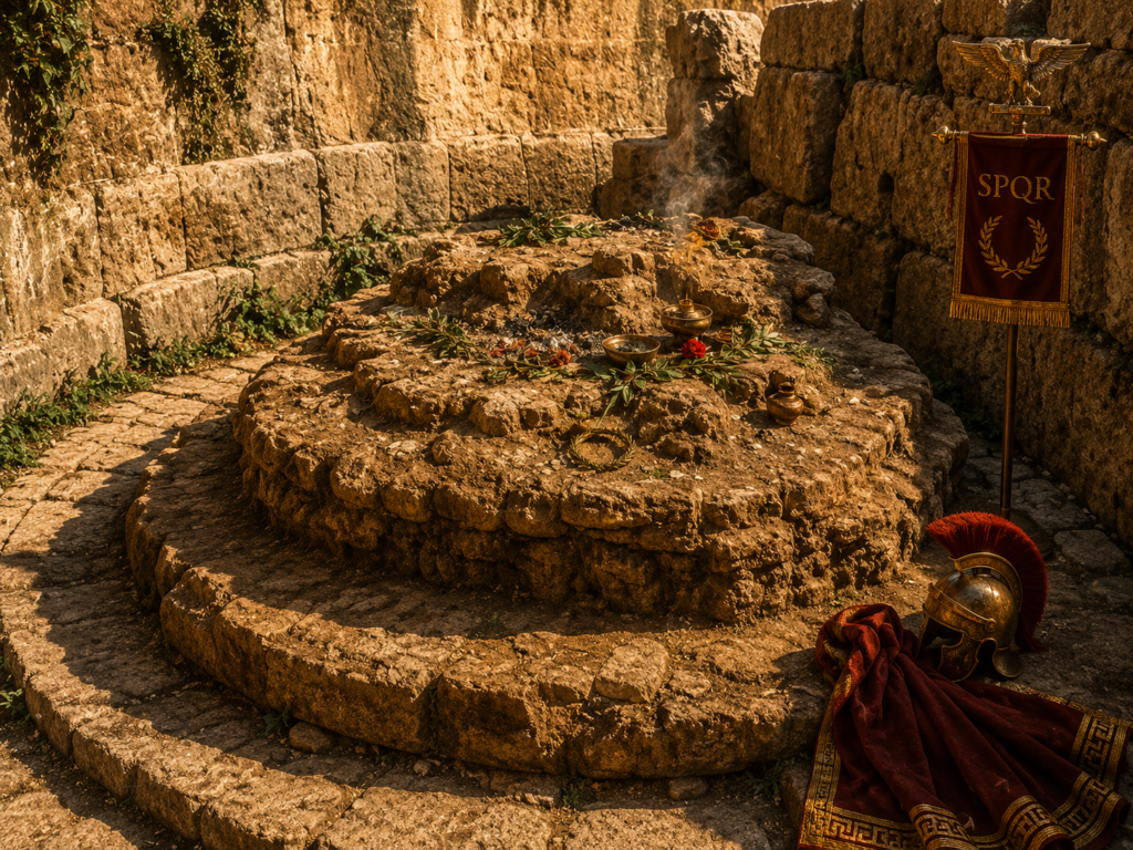 Restos arqueológicos del lugar tradicionalmente identificado como el sitio de cremación de Julio César en el Foro Romano