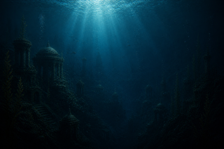 Fondo oceánico descendente donde la luz desaparece progresivamente con el reino submarino en la mitología celta