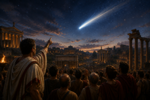 Cometa brillante sobre el Foro Romano conocido como el sidus lulium, asociado a la divinización de Julio César