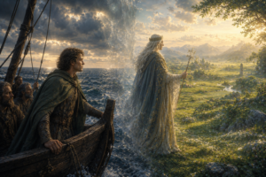 El encuentro entre Bran y Manannán mac Lir donde contemplan realidades distintas coexistiendo