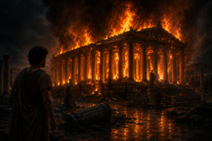 Eróstrato observando el incendio del Templo de Artemisa en Éfeso