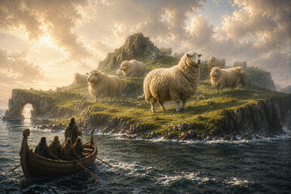 La Isla de las Ovejas descrita en el viaje de San Brandán en la mitología irlandesa