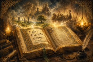 Ilustración del manuscrito medieval Lebor Gabála Érenn del que surgen las leyendas, mitos e historia de la tradición irlandesa