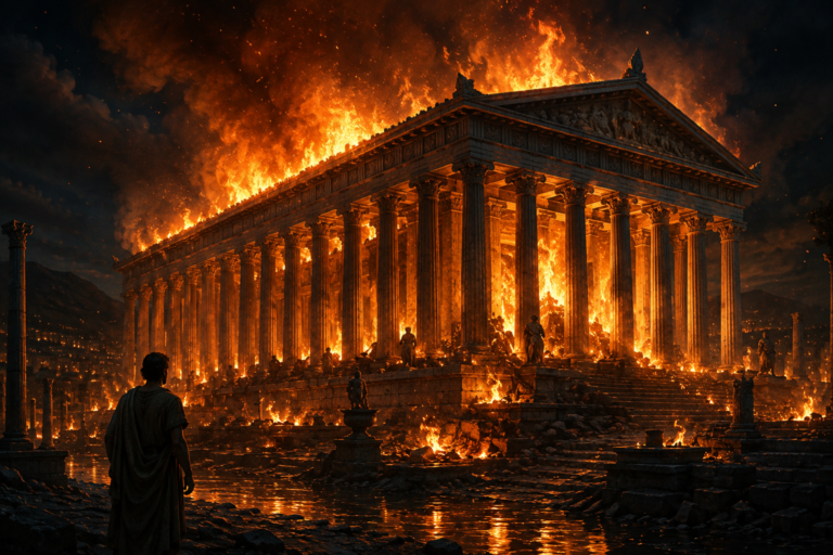 Incendio del Templo de Artemisa en Éfeso durante la noche