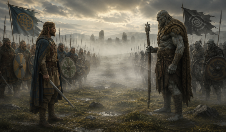 La Batalla de Mag Itha, enfrentando a Partholón y a Cichol Gricenchos líder de los fomorianos.