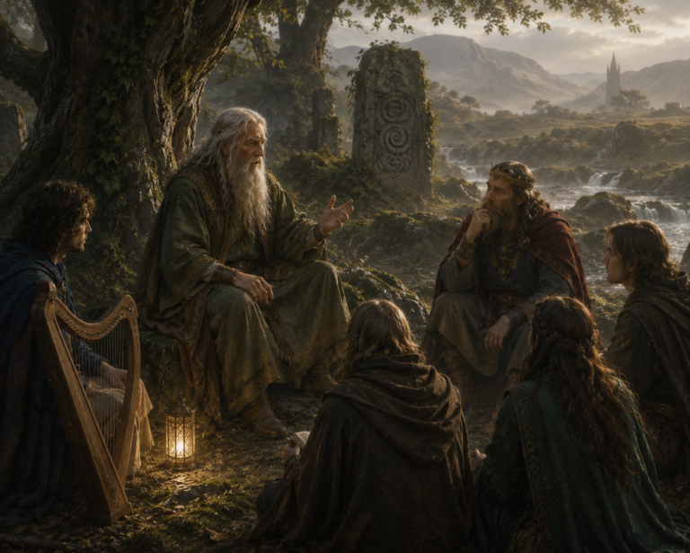 Fintan mac Bóchra, consejero de reyes, sabios y poetas de los orígenes míticos de Irlanda.