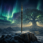 Ilustración de Gungnir la lanza de Odín en la mitología nórdica