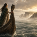La llegada de Cessair y sus seguidores acercándose en barco a la costa de Irlanda, poco antes del Diluvio según la mitología irlandesa.