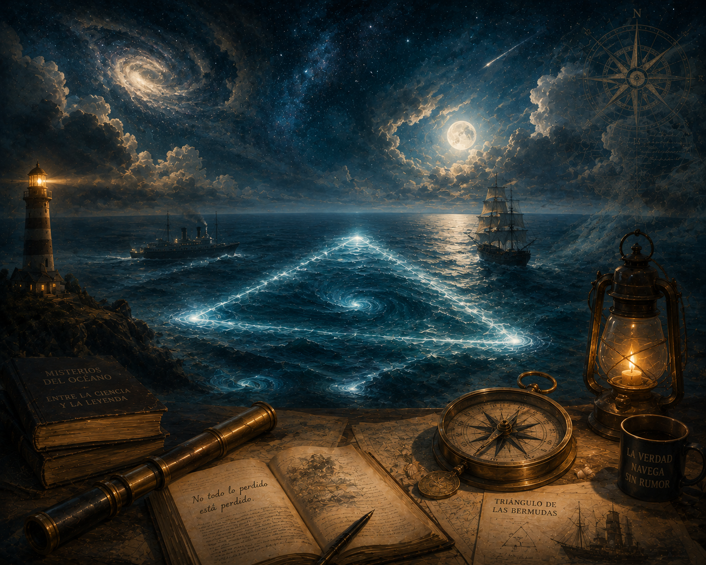 Ilustración del Triángulo de las Bermudas, el misterio del Atlántico.