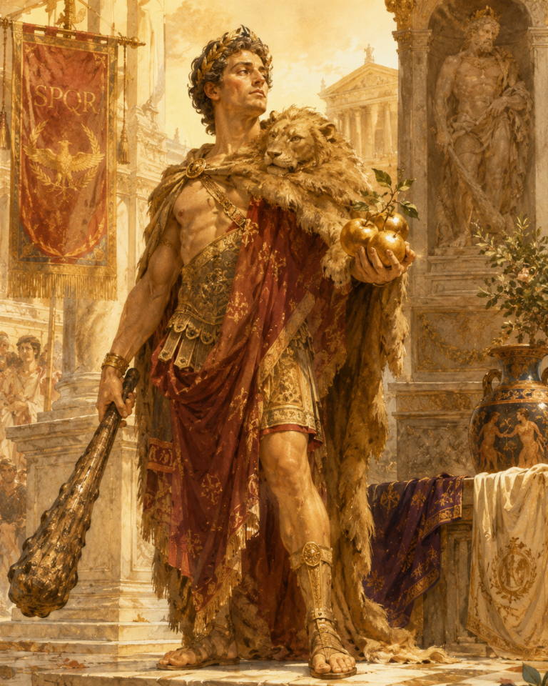 Ilustración de Cómodo, representado con los atributos de Hércules.