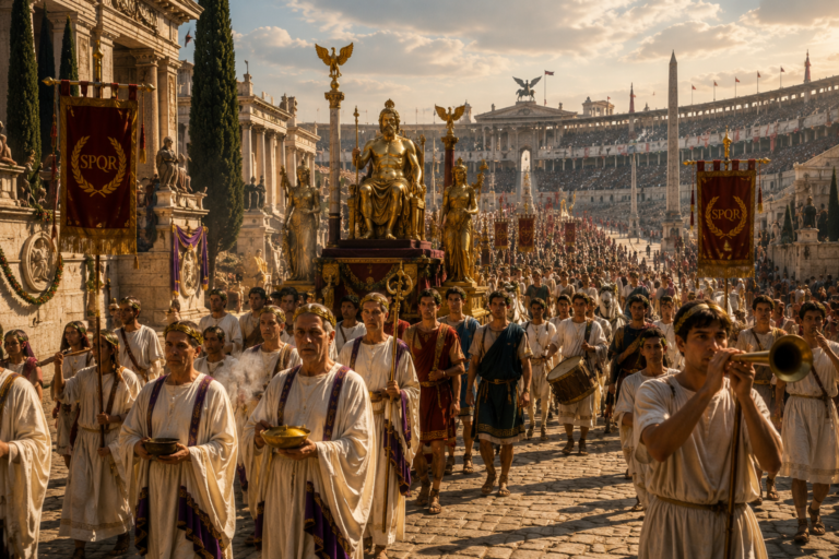 La Pompa Circensis, era una procesión ceremonial donde los sacerdotes, músicos y magistrados avanzaban con las imágenes de los dioses hacia el Circo Máximo para el comienzo de los Ludi Romani.