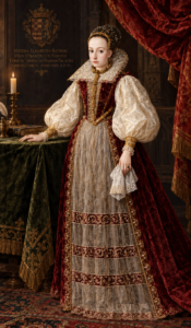 Ilustración editorial del retrato histórico de Erzsébet Bathory, la "Condesa Sangrienta".