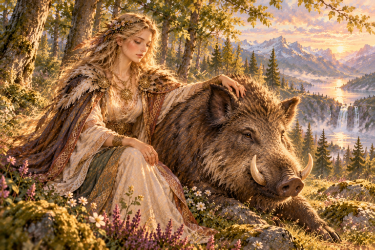 Otro personaje relacionado con Freyja, es el jabalí humano Hildisvíni. El animal aparece relacionado con un humano devoto de la diosa llamo Óttar.