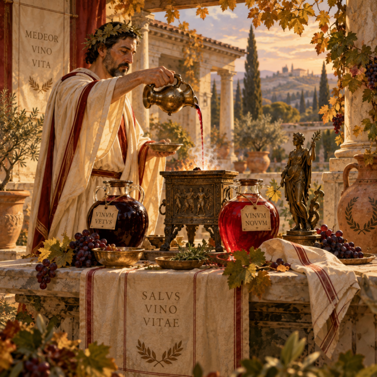 Meditrinalia era una de las festividades de octubre en la Antigua Roma, donde realizaban libaciones con vino nuevo y viejo.