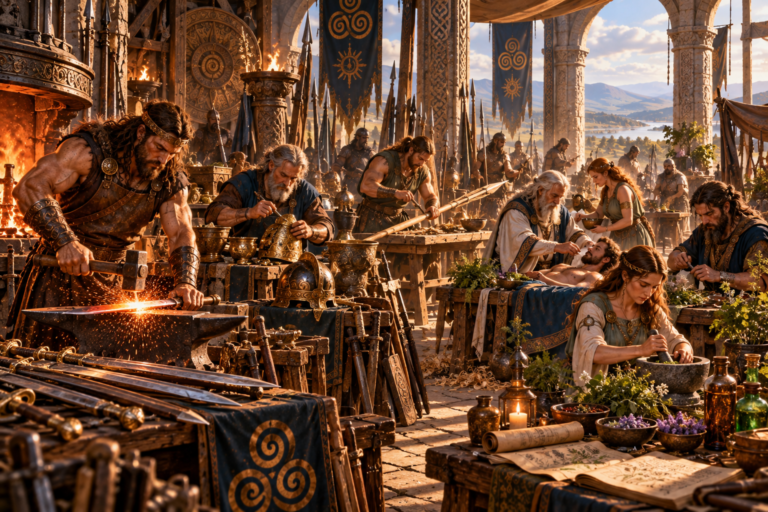 Los preparativos de la Segunda Batalla de Mag Tuired, donde los Tuatha Dé Danann se enfrentarían a los Fomorianos.