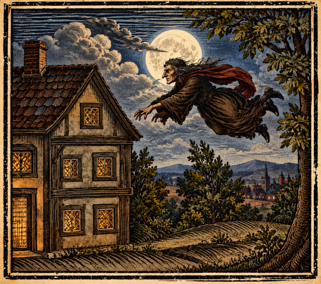 Ilustración editorial de The History of Witches and Wizards, 1720.